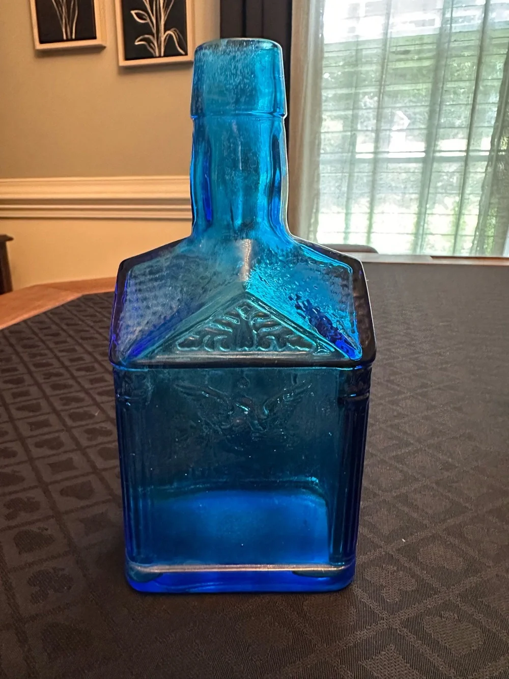 Vintage Wheaton NJ Cobalt Blue Paul Revere 1775 Eagle Glass Bottle Decanter